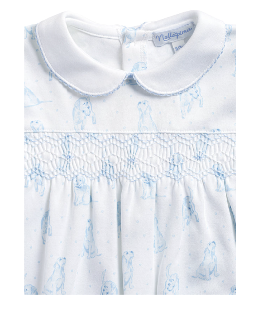 Nellapima Blue Puppy Love Print Smocked Footie