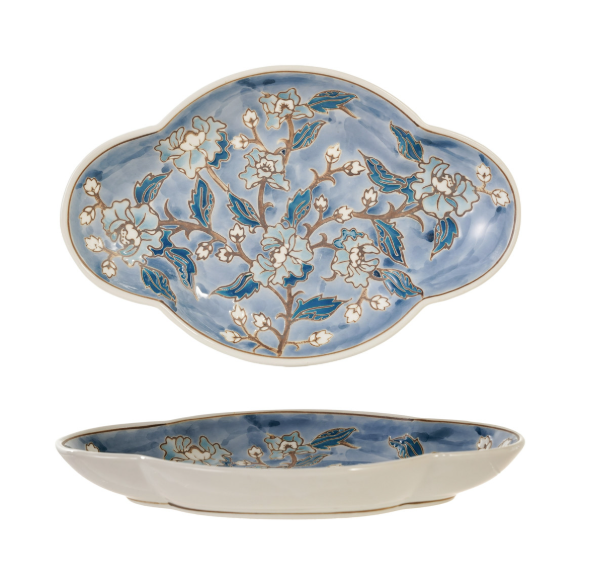 Creative Co-op Decorative Hand Painted Stoneware Dish with Relief