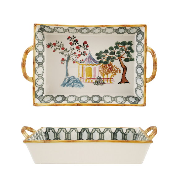 Creative Co-op 2 Quart Hand Painted Stoneware Baker