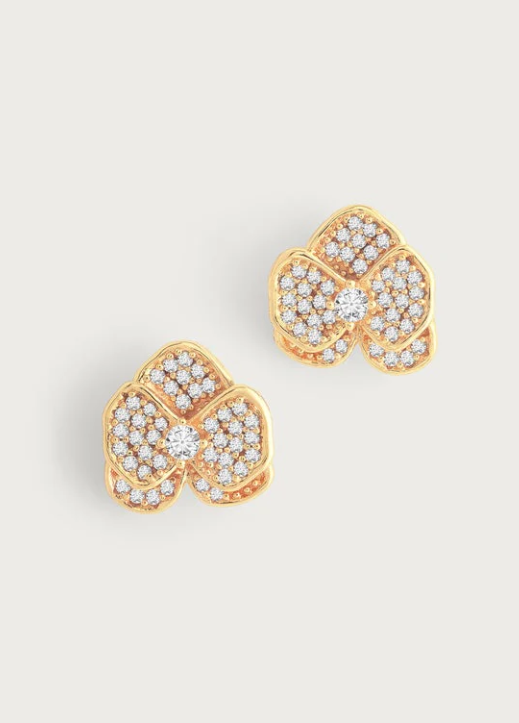 Anabel Aram Orchid White Pave Gold Studs