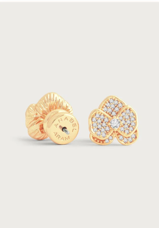 Anabel Aram Orchid White Pave Gold Studs