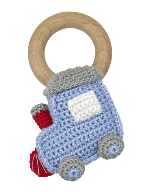 Zubels Crochet Bamboo Woodring Rattle in Train
