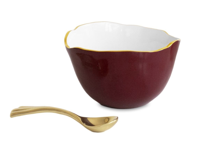 Beatriz Ball ENCANTO Osaka Small Bowl with spoon in Bordeaux and White