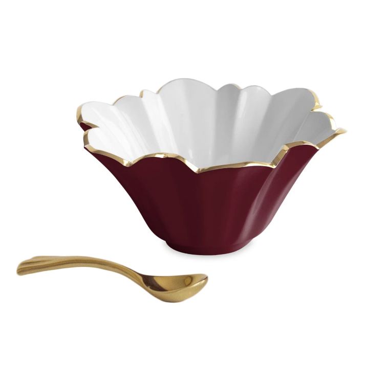 Beatriz Ball ENCANTO Avril Small Bowl with spoon in Bordeaux and White