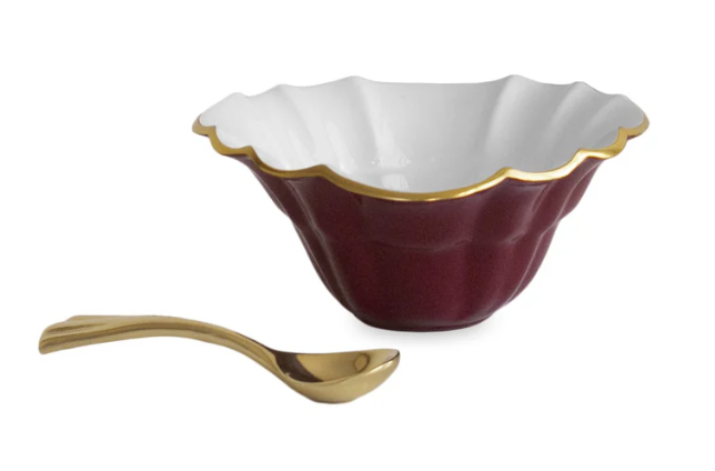 Beatriz Ball ENCANTO Tuscany Mini Round Bowl with spoon in Bordeaux and White