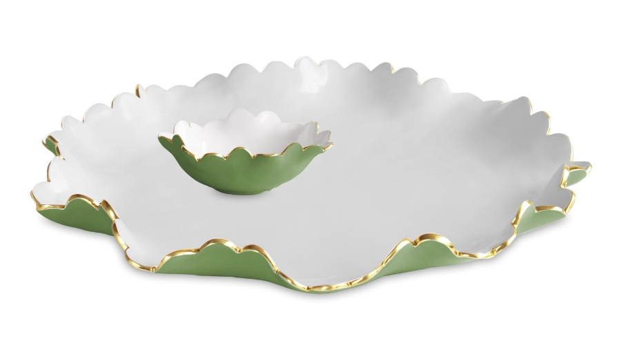 Beatriz Ball ENCANTO Colette Large Chip and Dip Leaf Green and White