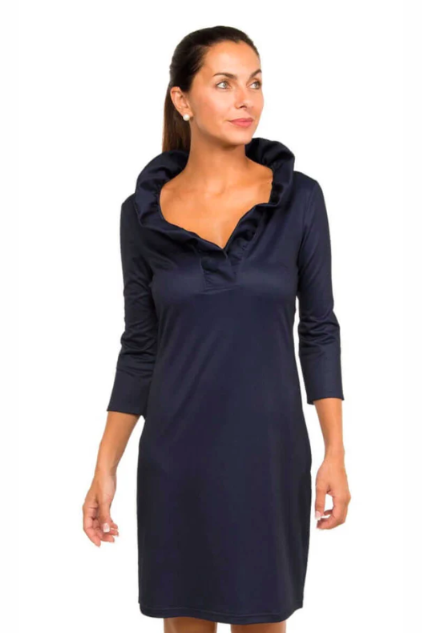 Gretchen Scott: Jersey Ruffneck Dress - Solid