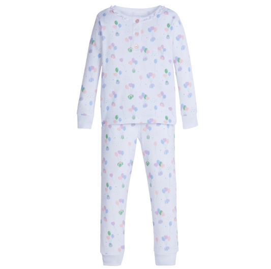 Little English Ruffled Printed Jammies with Pink Balloons