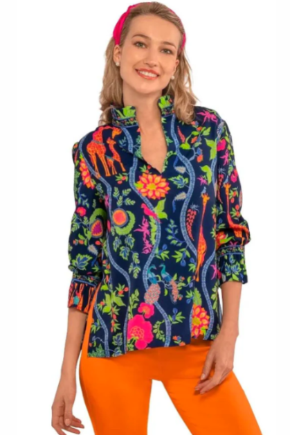 Gretchen Scott: Ruffleneck Tunic - Jungle Symphony
