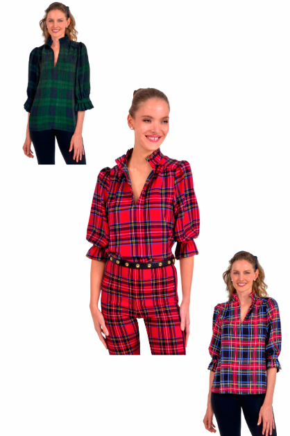 Gretchen Scott: Ruffle neck Tunic (Pick YOUR Plaid)