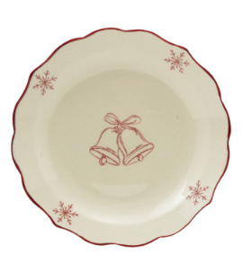 Creative Co-op Stoneware Scalloped Plate with Holiday Image