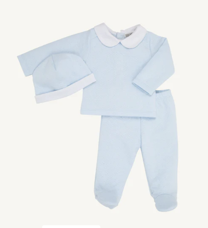 The Beaufort Bonnet Company Jaquard Harts Hold me Set in Buckhead Blue 3-6M