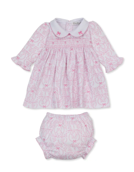 Kissy Kissy Dress Set Smocked Print - Delicate Blooming Bows