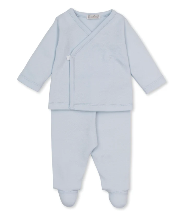 Kissy Kissy Jaquard Footed Pant Set in Light Blue