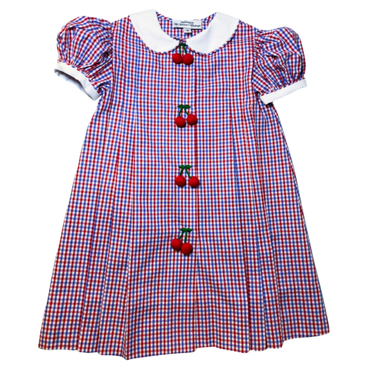 Classic Cherry Dress in Red, White & Blue Gingham - Made to Order