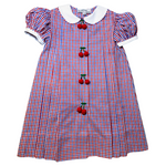 Load image into Gallery viewer, Classic Cherry Dress in Red, White &amp; Blue Gingham - Made to Order
