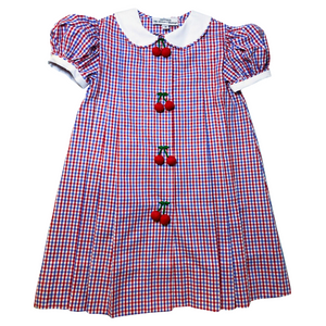 Classic Cherry Dress in Red, White & Blue Gingham - Made to Order