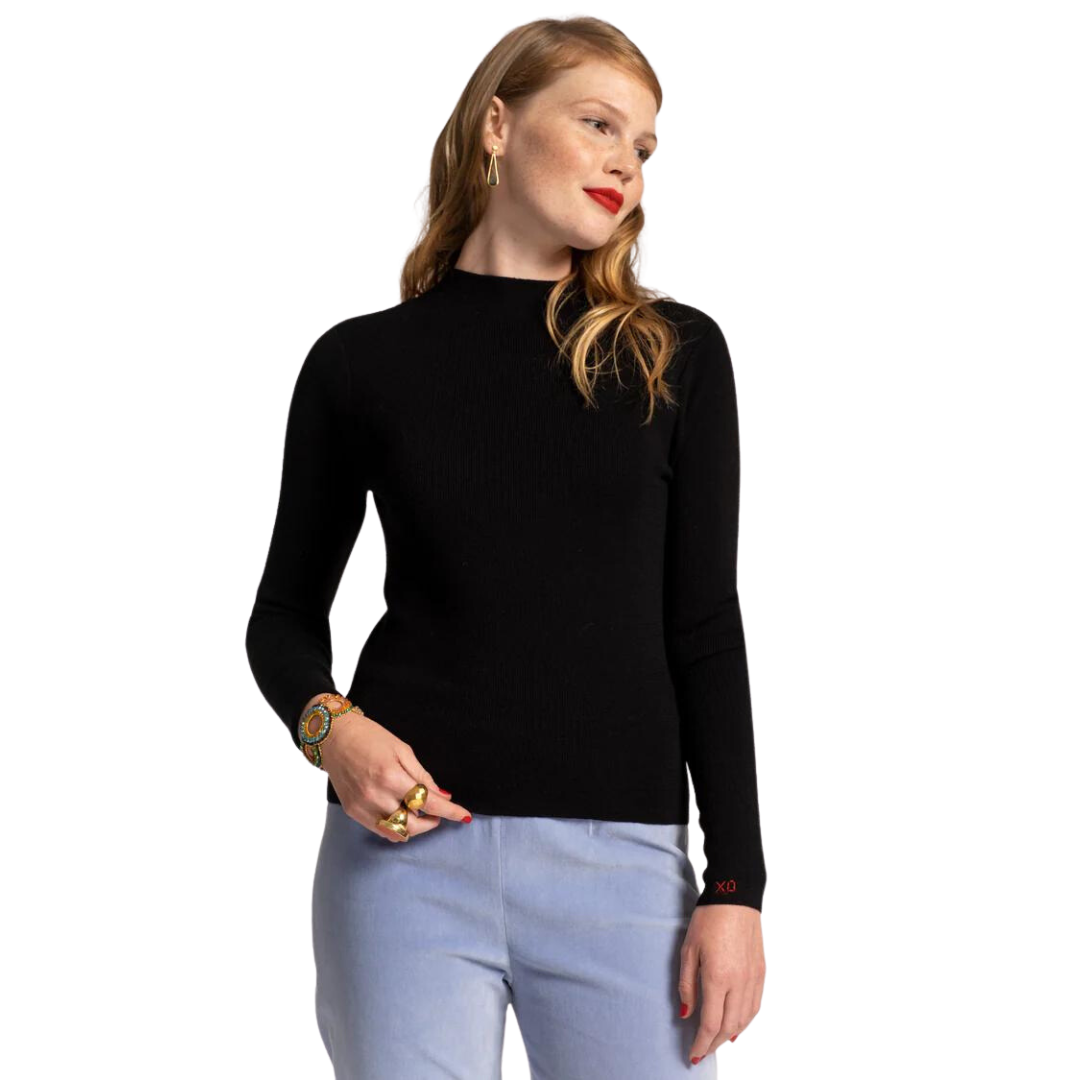 Frances Valentine Marie Long Sleeve Sweater Merino in Black