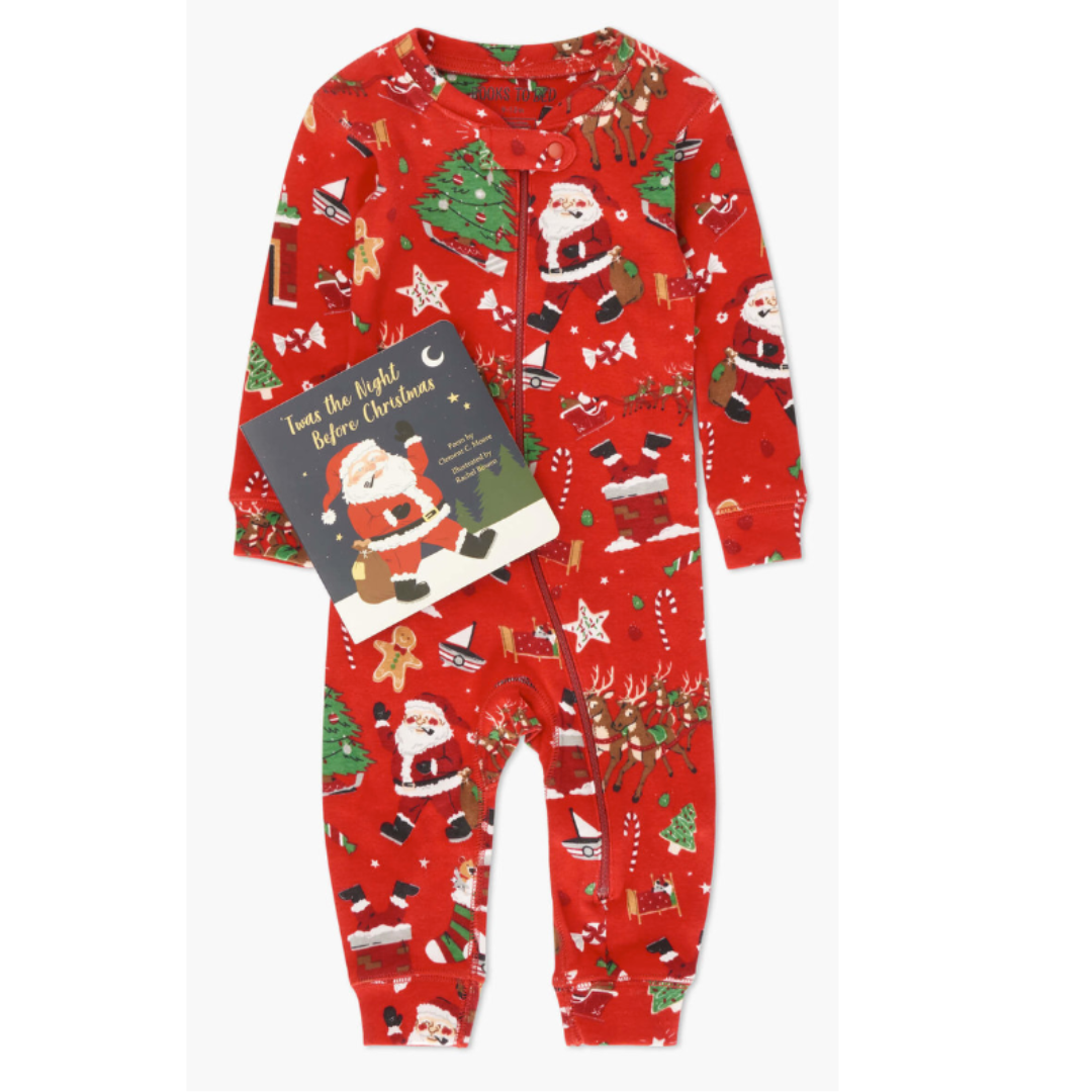Books to Bed: Twas The Night Before Christmas Book and Infant Playsuit in Red