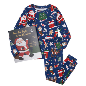 Books to Bed: Twas The Night Before Christmas Book & Pajama Set in Navy