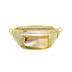 Load image into Gallery viewer, German Fuentas Leather Crossbody Fanny Pack with Guitar Strap in Gold
