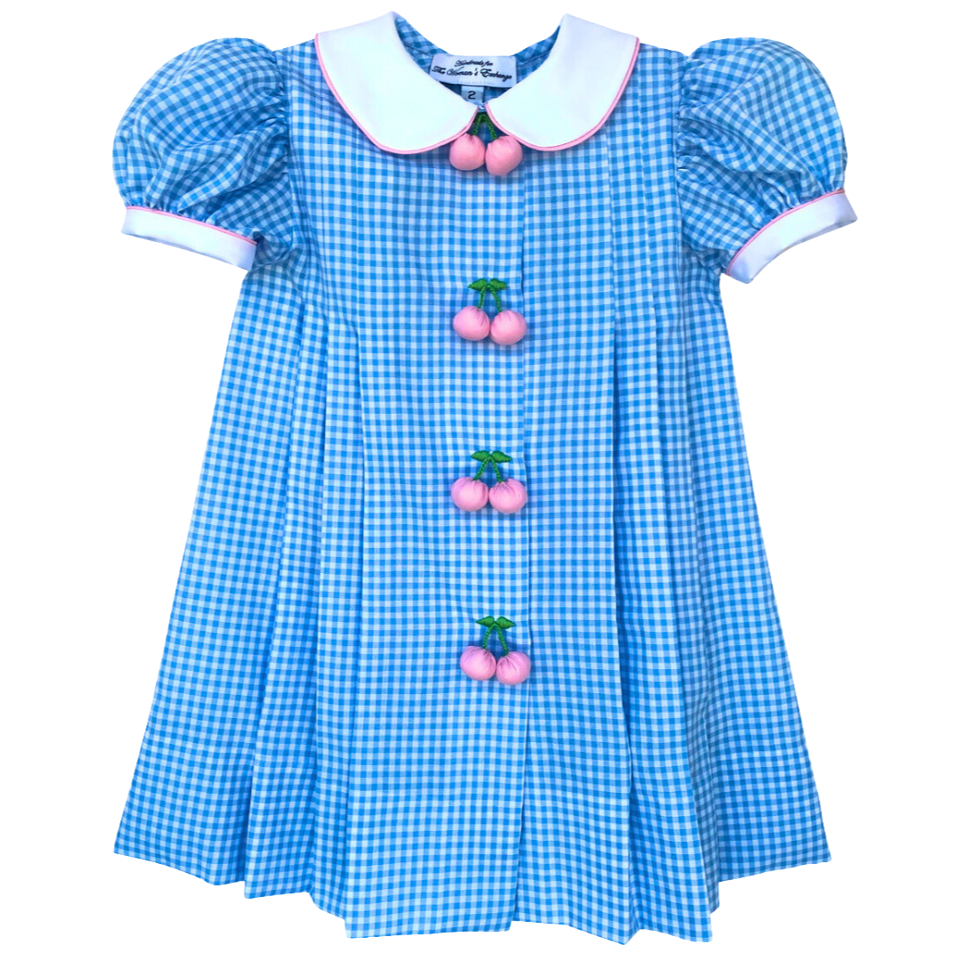 Classic Cherry Dress in Blue Gingham & Pink Cherries: Made to Order