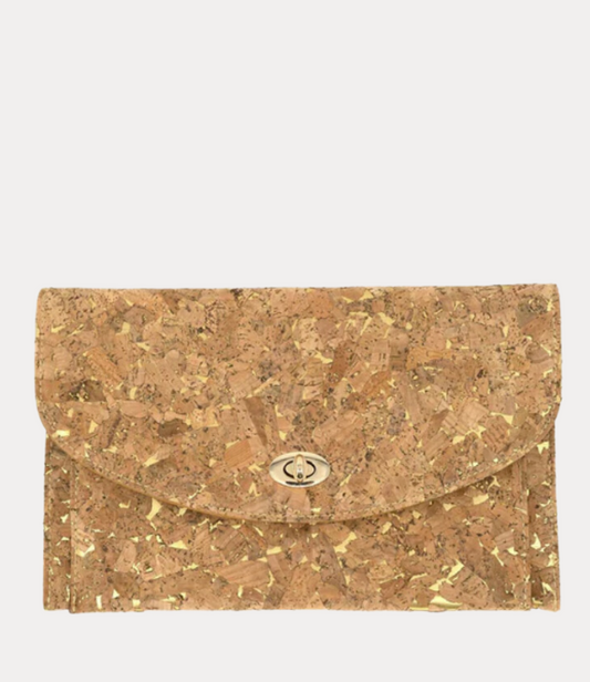 BC Handbags Cork Clutch with Gold Flecks