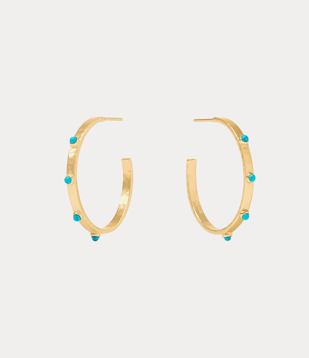 Julie Vos Crescent Stone Hoop in Turquoise