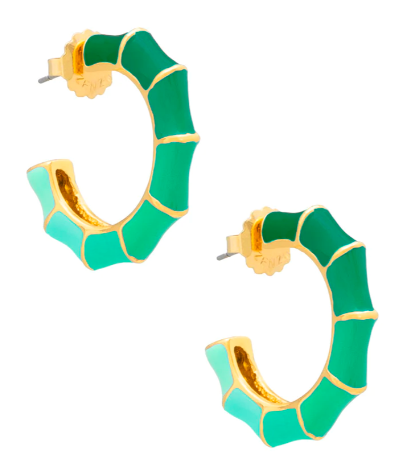 Zenzii Small Enamel Bamboo Hoop in Green