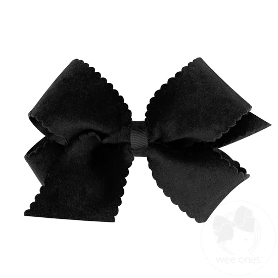 Wee Ones Medium Velvet Hair Bow with Scalloped Edge in Black