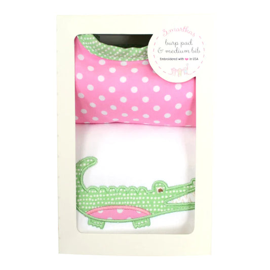 3 Martha's Alligator Basic Bib & Burp Box Set in Pink