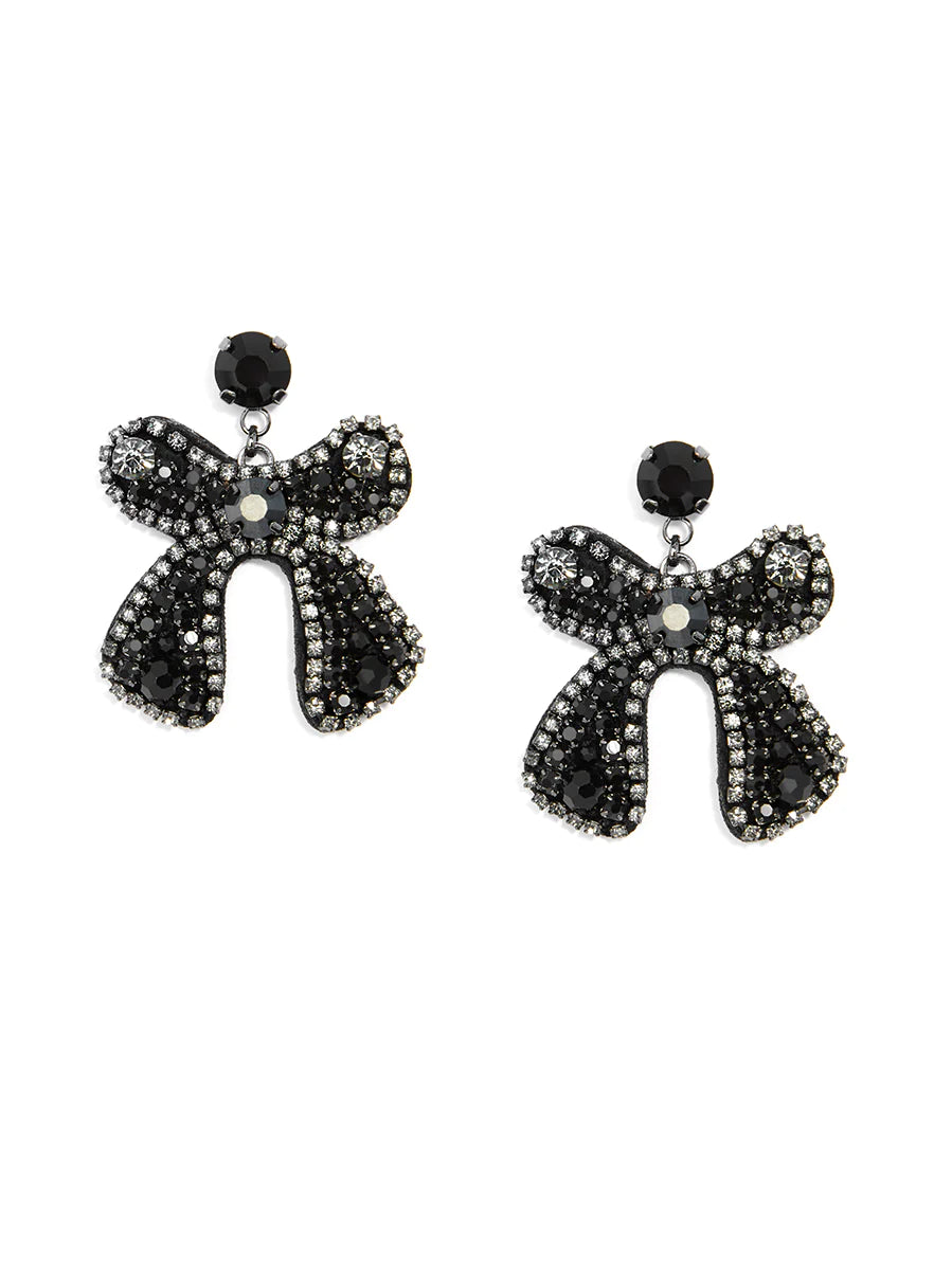 Zenzii Crystal Embellished Bow Drop Earring in Black
