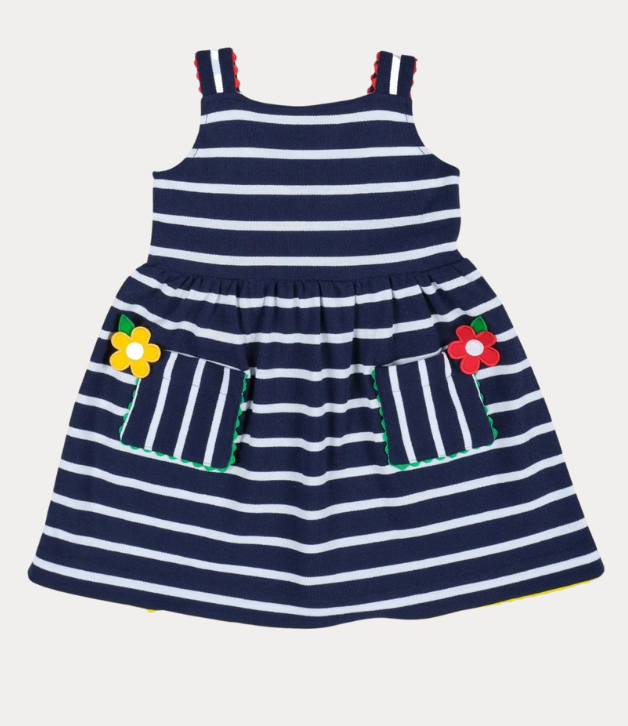 Florence Eiseman Stripe Knit Dress With Ric Rac And Flowers