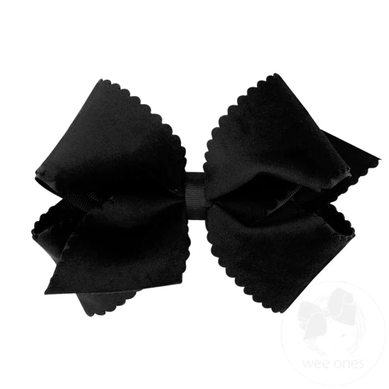Wee Ones Small King Grosgrain Hair Bow in Black Faux Velvet