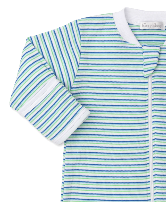 Kissy Kissy Watercolor Whales Stripe Zip Footie