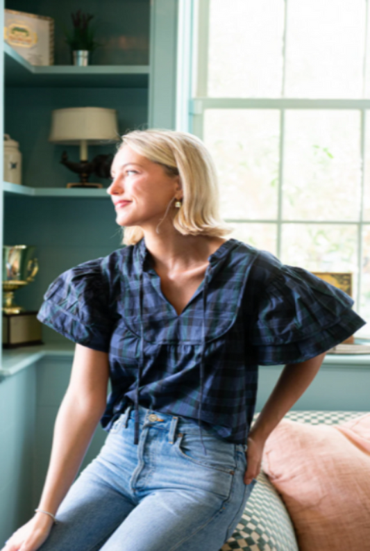Sail to Sable:   Blouse - Blackwatch Tartan Ruffle Sleeve