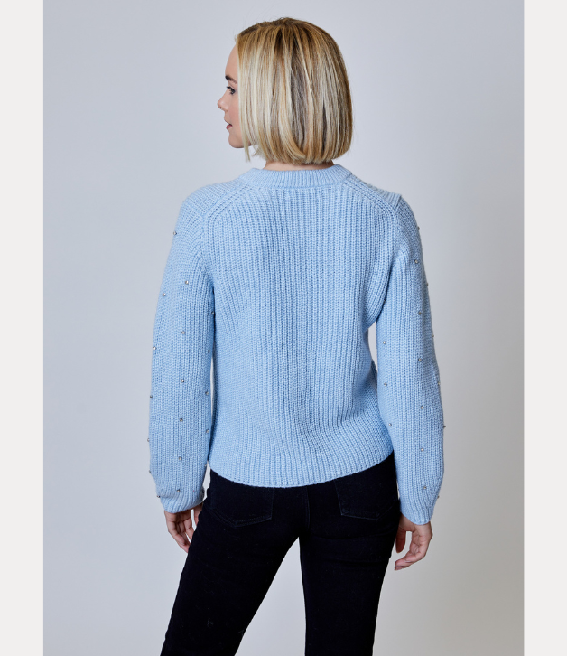 Design History Embellished Diamond Pontelle-Knit Sweater in Blue Frost