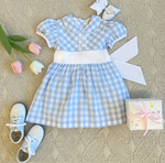Load image into Gallery viewer, TBBC Cindy Lou Sash Dress in Blue Check
