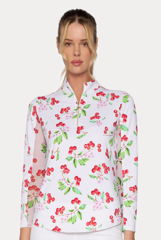 G Lifestyle Quarter Zip Sun Protection Top In White Cherry