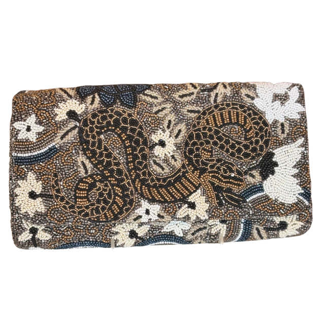 Tiana Designs: Fold Over Structured Clutch - MD - BRWN FLW
