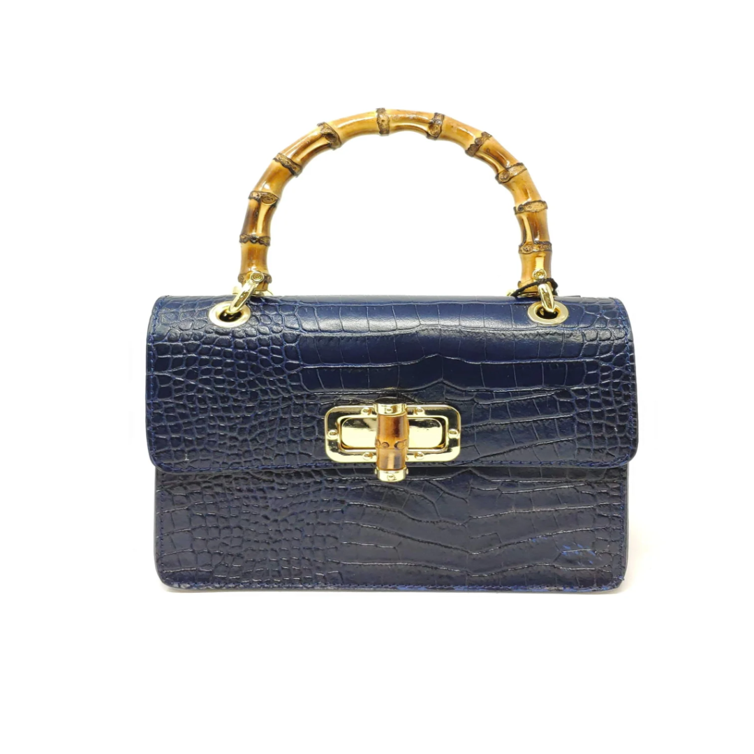 German Fuentas Leather Bamboo Bag in Navy