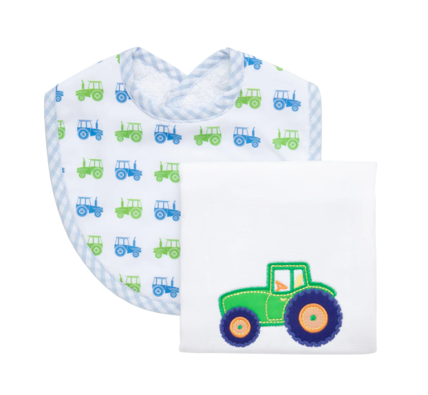 3 Marthas Bib/Burp Set in Tractor