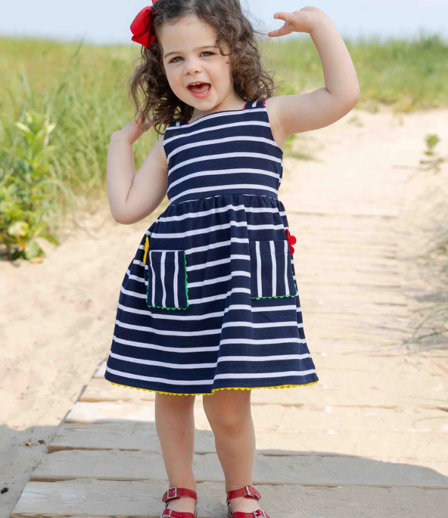 Florence Eiseman Stripe Knit Dress With Ric Rac And Flowers
