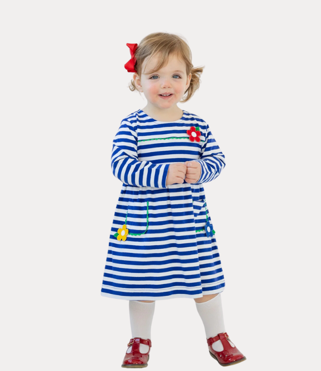 Florence Eiseman Stripe Knit Dress with Flowers