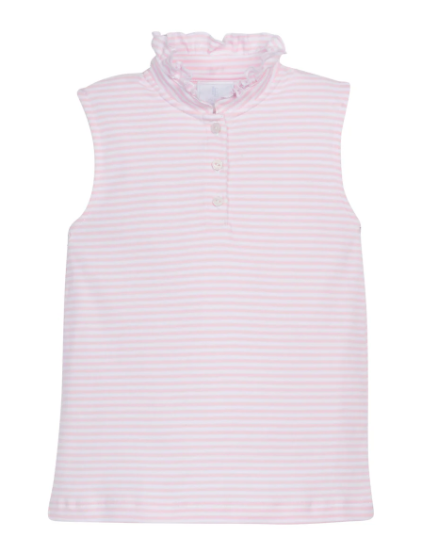 Little English Sleeveless Hastings Polo in Light Pink Stripe