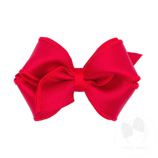 Wee Ones Extra-Small Jewel Satin Overlay Hair Bow in Red