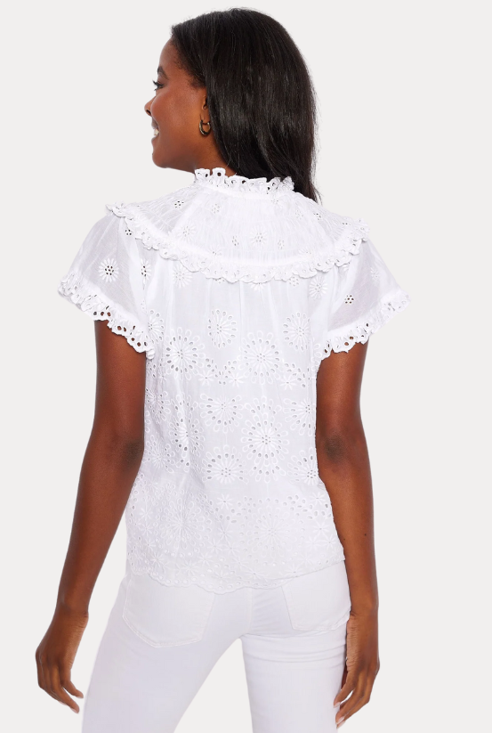 Sail to Sable White Eyelet Flutter Sleeve Tie Front Top