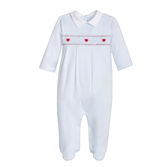 Little English: Footie - Smocked Heart (BLU or PNK)