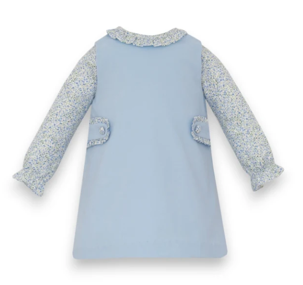 Petit Bebe Corduroy Jumper with Blue Floral Print Blouse
