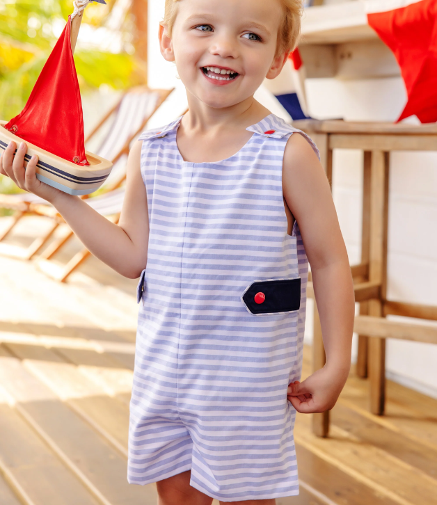 TBBC Jack Keene Jon Jon in Park City Periwinkle Stripe with Nantucket Navy & Richmond Red Buttons